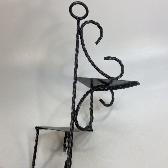 Vtg Twisted Wrought Iron Wall Shelf Black 3 Tiered Spiral Stair Ornate - Picture 5 of 7